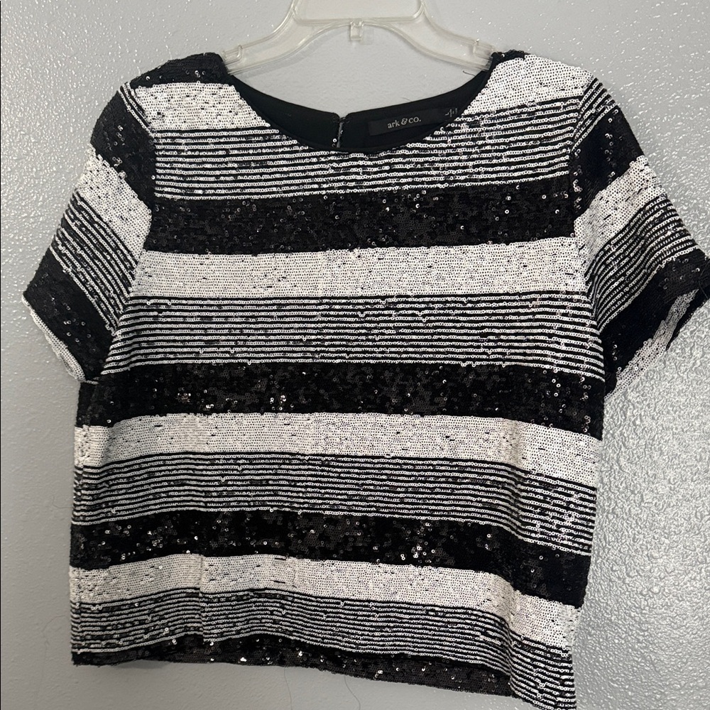 Ark & Co Black and White Sequin Crop Top